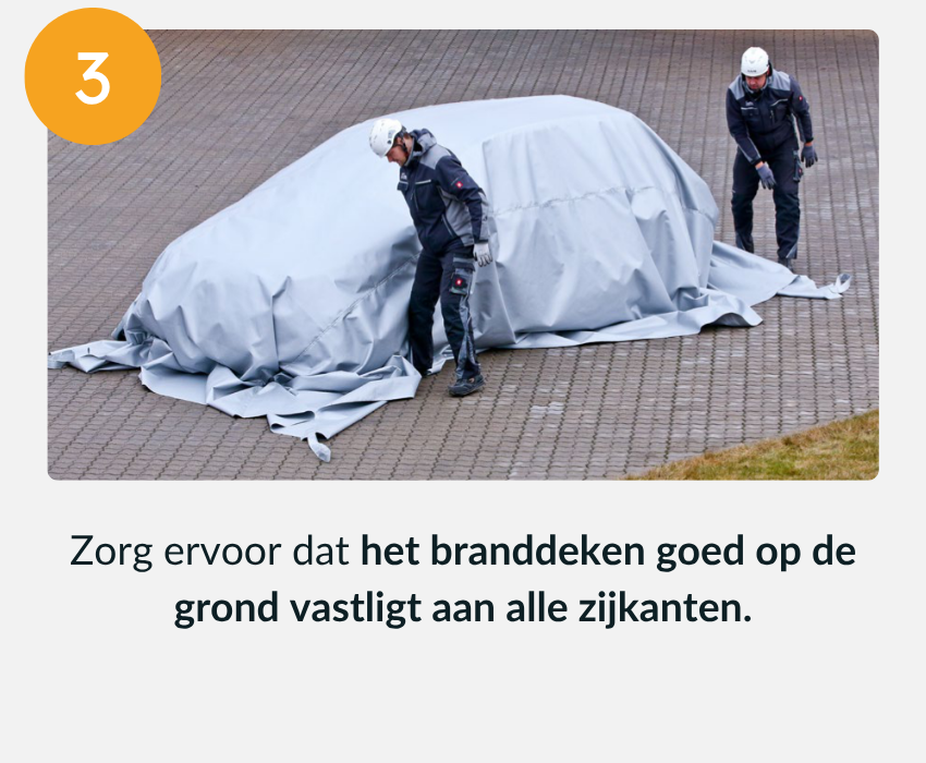 Gebruiksaanwijzing stap 3 voor het gebruiken van een branddeken voor brandende elektrische auto's