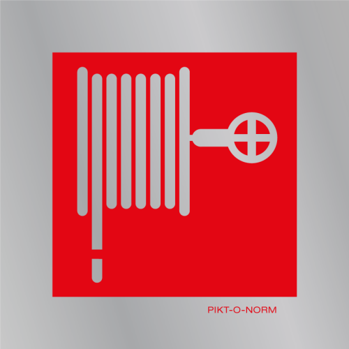 Pictogram brandhaspel rood wit aluminium volgens ISO 7010