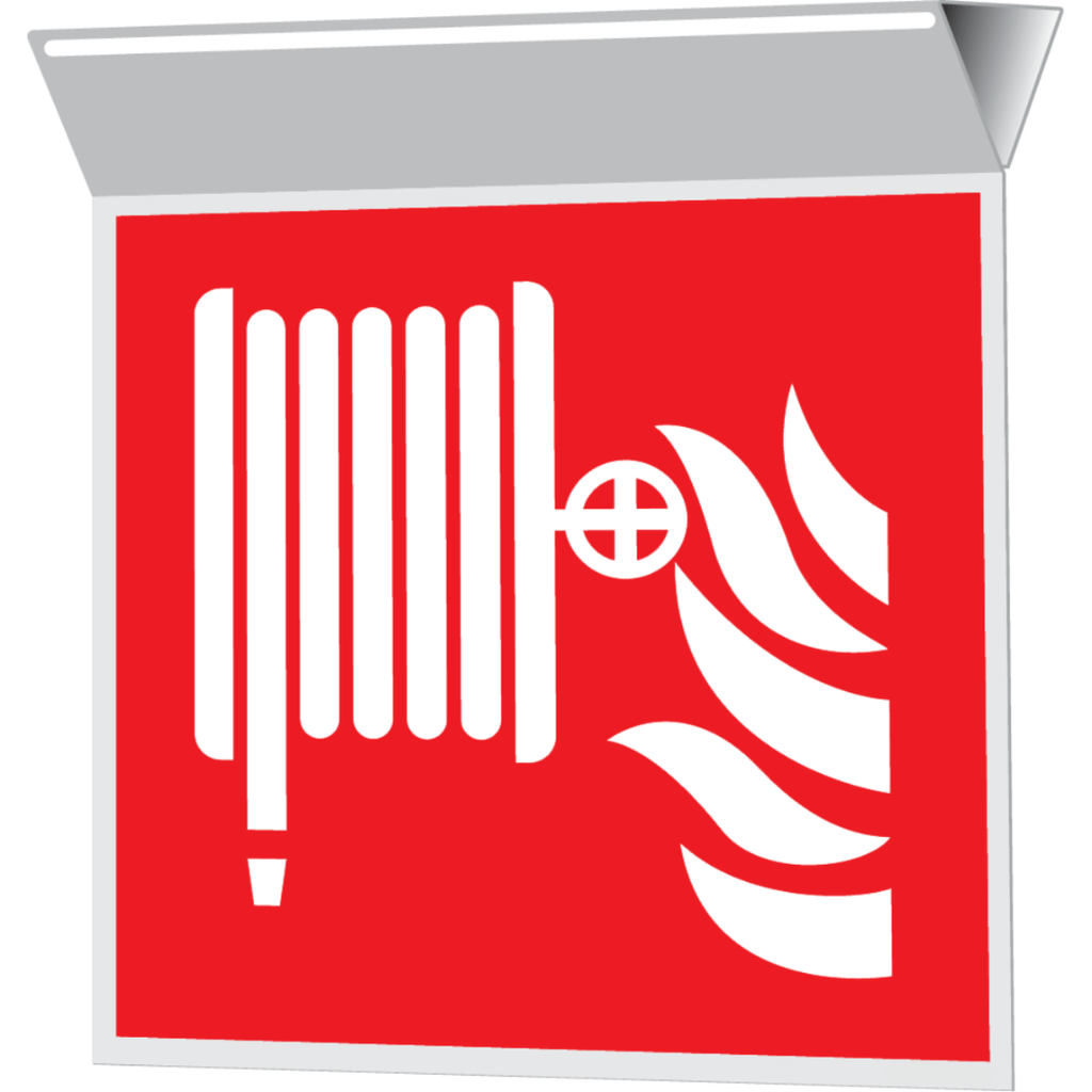 Pictogram brandhaspel rood wit pvc met plafondmontage volgens ISO 7010