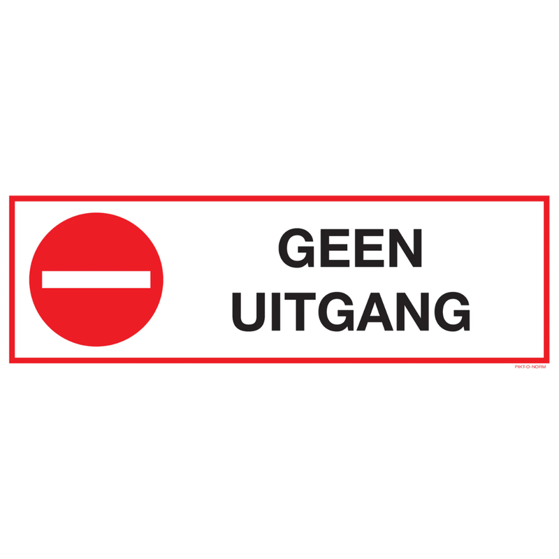 Pictogram geen uitgang tekst rood wit