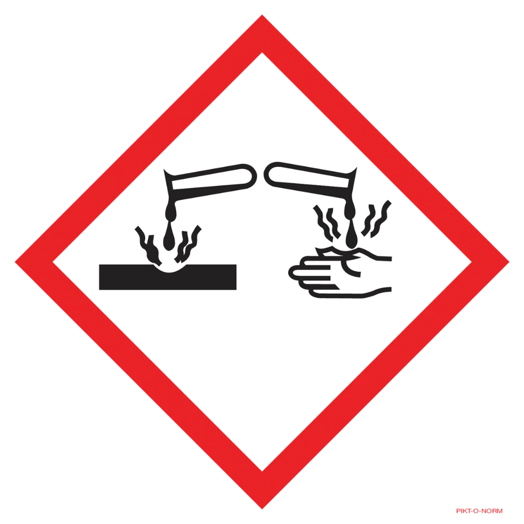 Pictogram ghs05 bijtende stoffen rood wit volgens ghs en clp