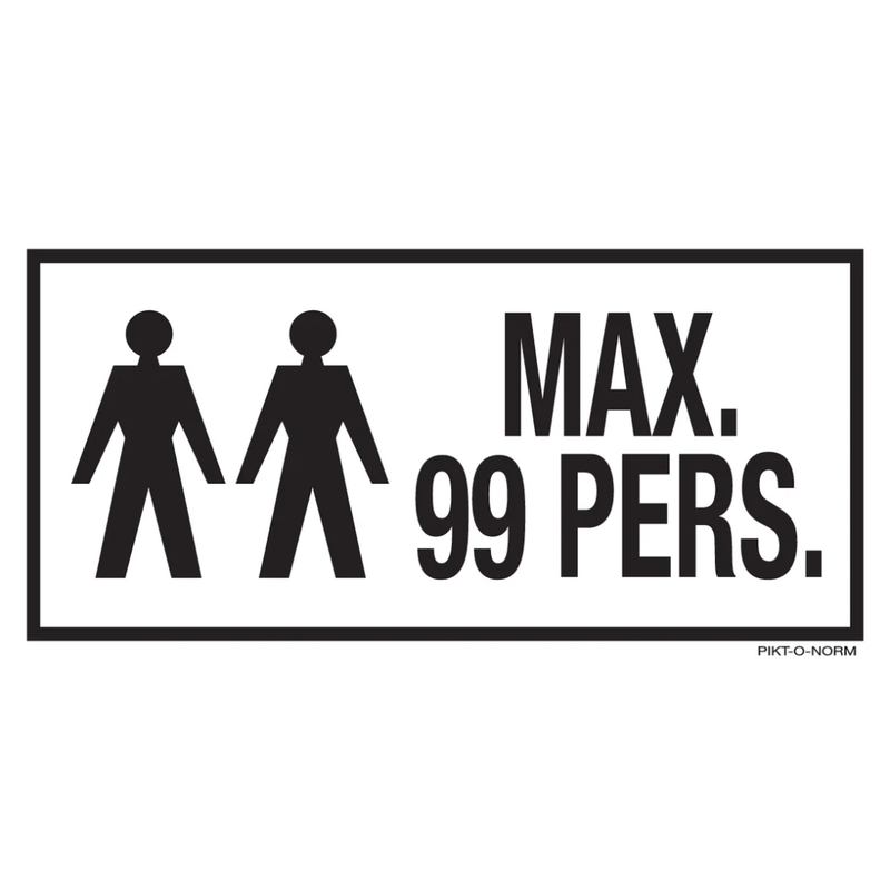Pictogram max 99 personen tekst zwart wit