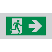 Pictogram nooduitgang rechts groen wit aluminium volgens ISO 7010