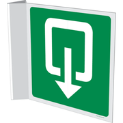 Pictogram uitgang buiten-draaiend groen wit pvc haaks gemonteerd