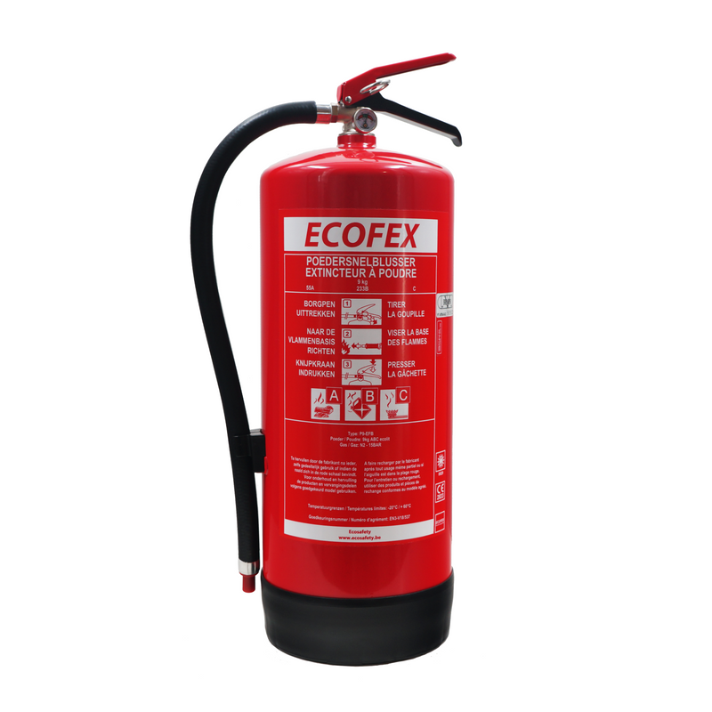 Poederbrandblusser voertuigen 9kg ABC met BENOR V-label 